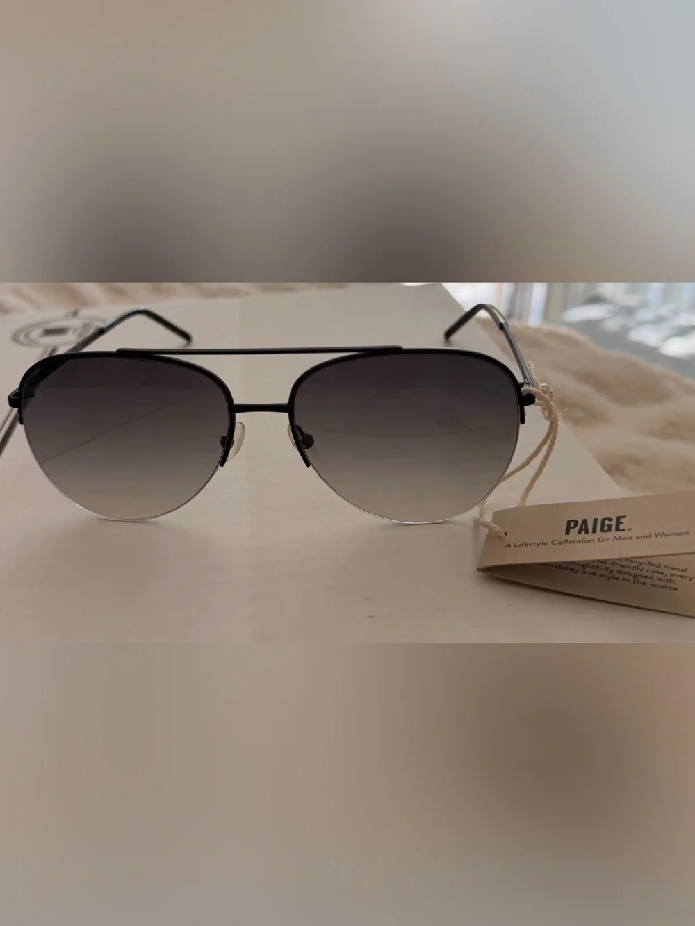 NWT&C* PAIGE Charlie Aviator Sunglasses Black Gradient Lens 58mm